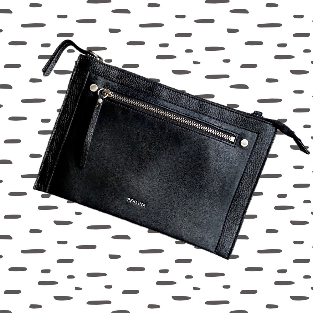 Black Leather Perlina Clutch/Crossbody Purse NWOT